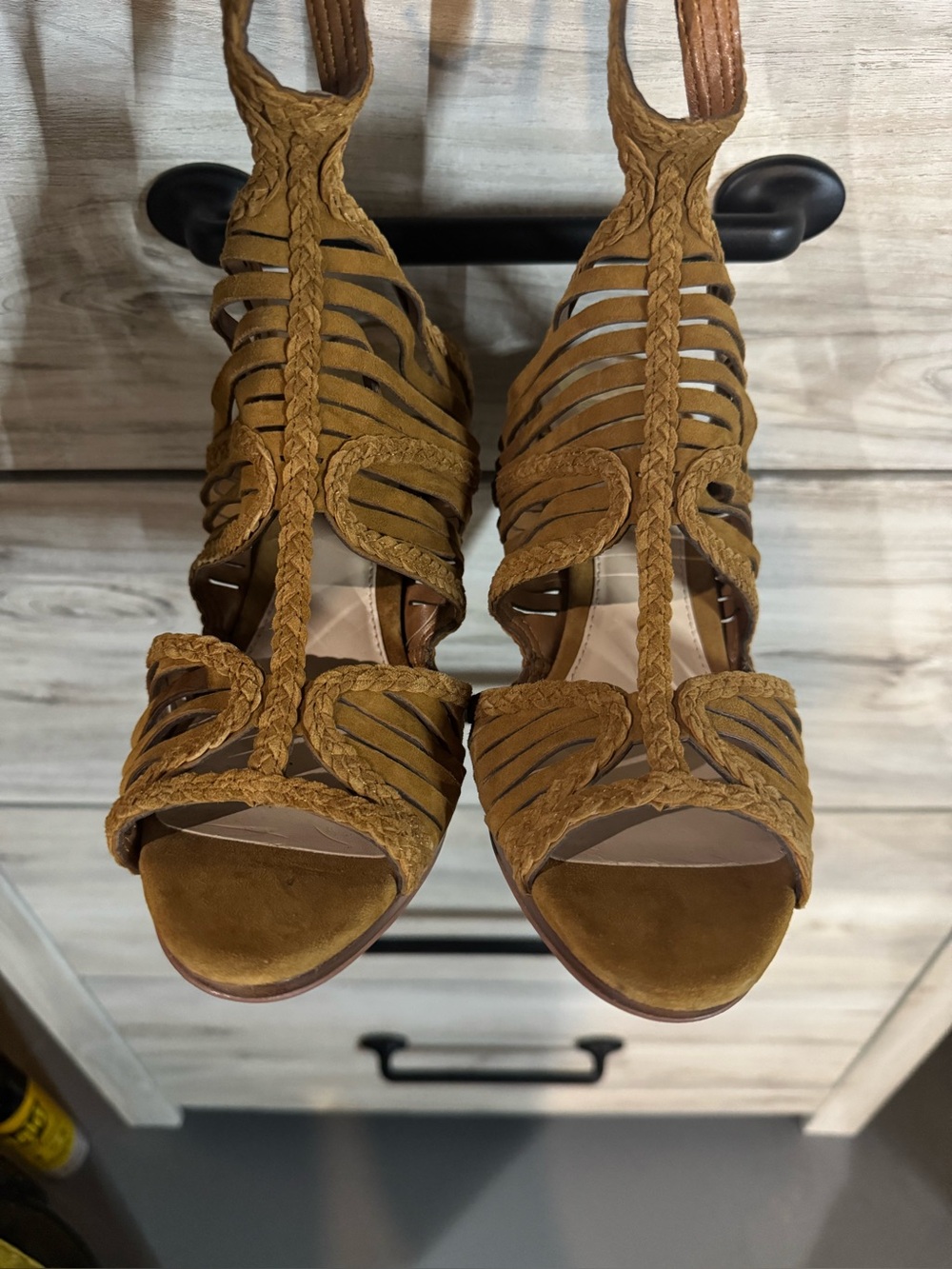Vince Camuto Tan Suede Strappy Block Heel Sandals